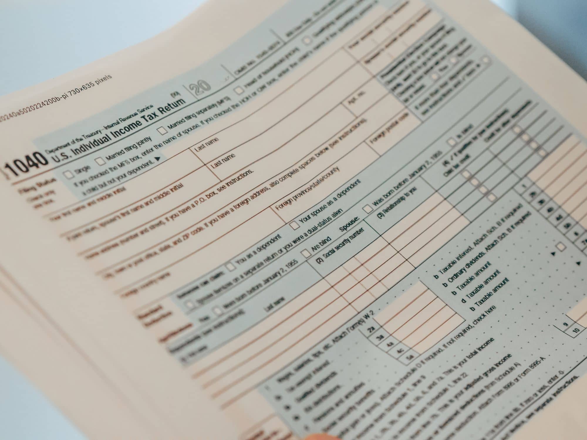 A blank Form 1040, U.S. Individual Income Tax Return
